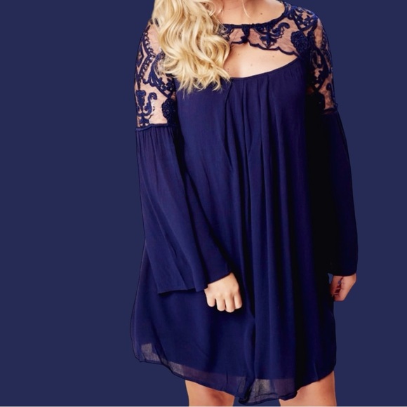 Altar’d State Navy Blue ‘Carberia’ Lace Dress Size Medium - Picture 5 of 14